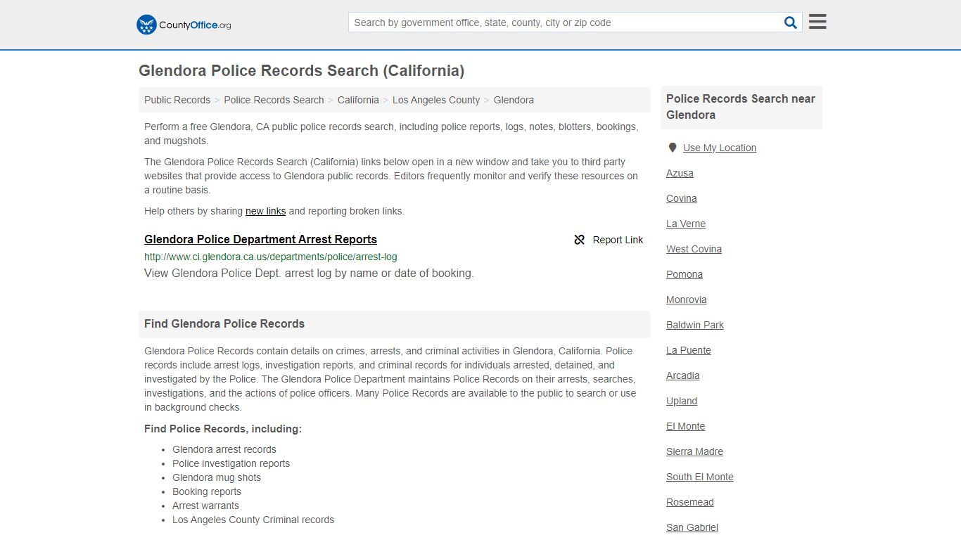 Police Records Search - Glendora, CA (Accidents & Arrest Records)